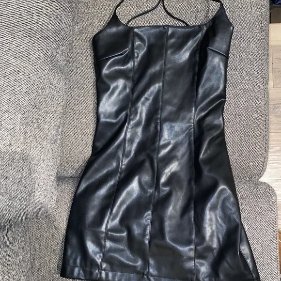 faux leather strappy dress Lucy Faux Leather Open Back Bodycon Mini Dress • Shop American Threads Women's Trendy Online Boutique Blue / S main image 0